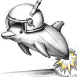 A dolphin blasting off into space wearing a helmet